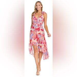 R&M Richards Pink and Blue High Low Dress